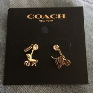 Coach New York Gold Horse and Carriage Earrings